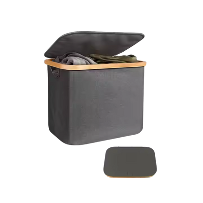Collapsible Laundry Bin with Bamboo Frame & Dust Cover