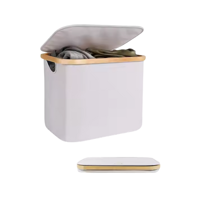 Collapsible Laundry Bin with Bamboo Frame & Dust Cover